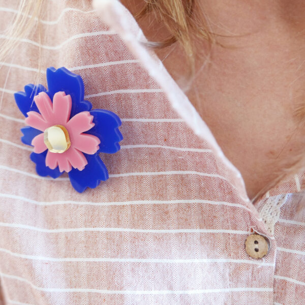 Spilla fiore Anemone blu rosa e oro | Spille floreali | BiCA-Good Morning Design