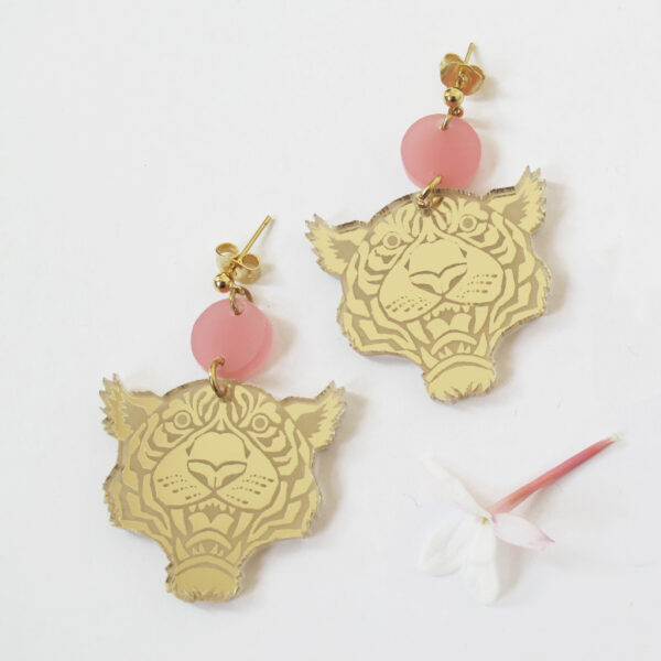 TIGRE orecchini pendenti rosa e oro | BiCA-Good Morning Design