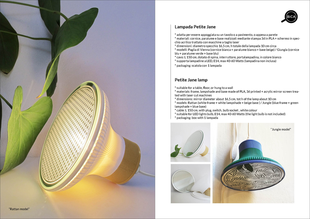 Lampada stampata 3d Petite Jane dal design italiano | lampada stampa 3d con specchio decorato con laser cut | BiCA-Good Morning Design