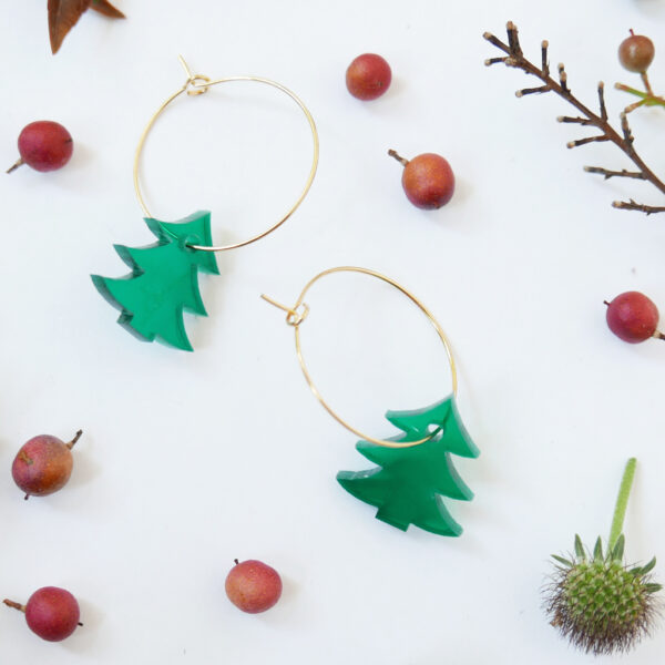 TREES. ORECCHINI A CERCHIO | orecchini pendenti con ALBERI DI NATALE | Regalo Natale | BiCA-Good Morning Design