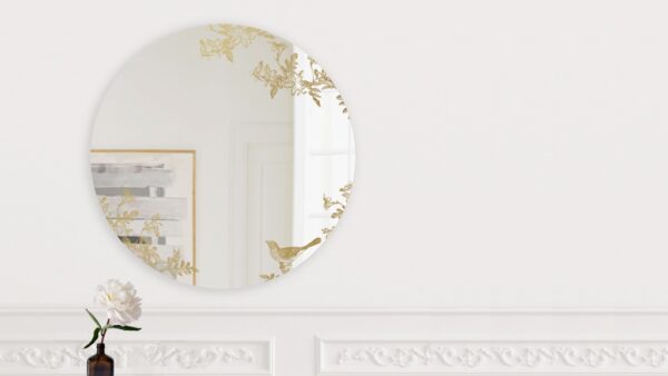 Specchio grande tondo decorativo design Italiano | Specchi ornamentali Prunus e Uccellino | BiCA Good Morning Design