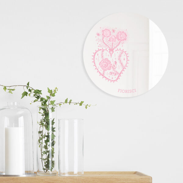 Specchio ex-voto da parete | Cuori Sacri illustrazione di Enrica Mannari | BiCA-Good Morning Design