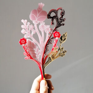 Bouquet di Fiori Perenni | illustrazione di Monika Forsberg | BiCA-Good Morning Design | acrilico specchio oro, rosa e rosso
