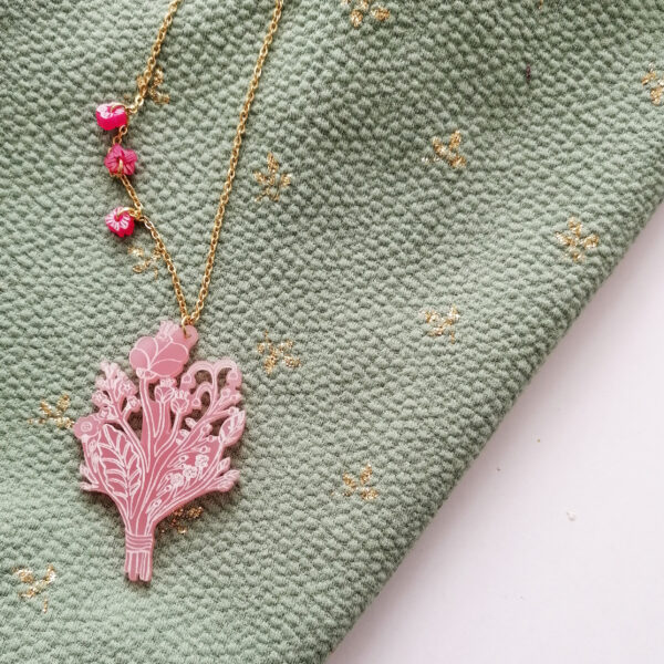 Collana catena lunga Bouquet | illustrazione di Monika Forsberg | BiCA-Good Morning Design | acrilico rosa