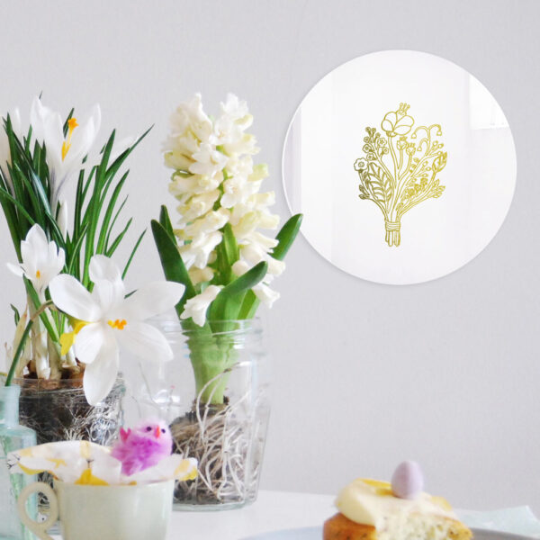 Specchio rotondo Bouquet con illustrazione oro di Monika Forsberg | BiCA-Good Morning Design