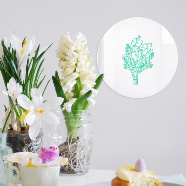 Specchio decorativo Bouquet con illustrazione turchese di Monika Forsberg | BiCA-Good Morning Design