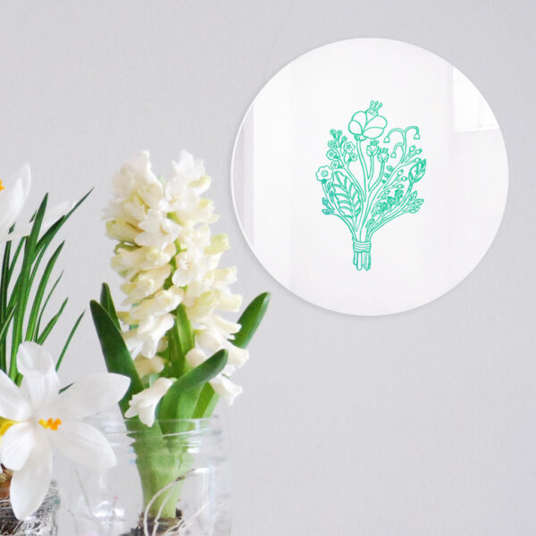 Specchio decorativo Bouquet con illustrazione turchese di Monika Forsberg | BiCA-Good Morning Design