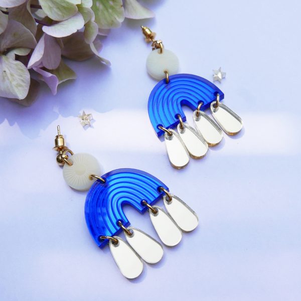 Orecchini Arcobaleno M | blue, oro e avorio, pendenti | BICA GOOD MORNING DESIGN