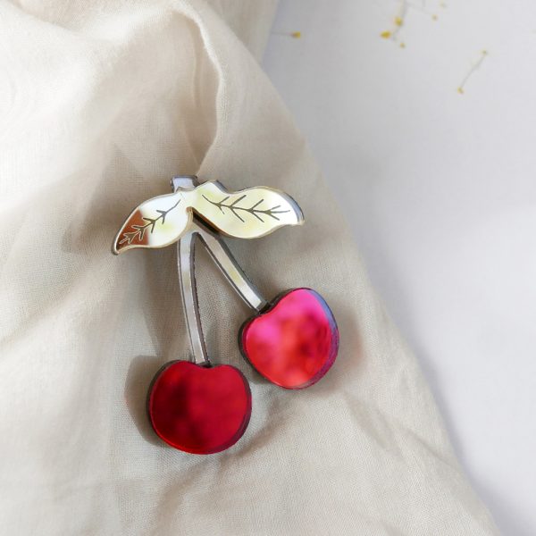 spilla ciliegia rosso, oro, bronzo | spille con frutta, ciliegie | BiCA Good Morning Design