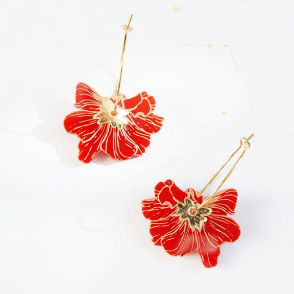 orecchini cerchio floreali rosso e oro | orecchini con fiori papaveri | BiCA Good Morning Design