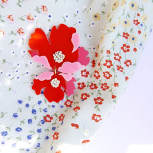 Spilla floreale Fiore Doppio rosso e rosa | spille artistiche originali, dal design Italiano, realizzate a milano | BiCA Good Morning Design