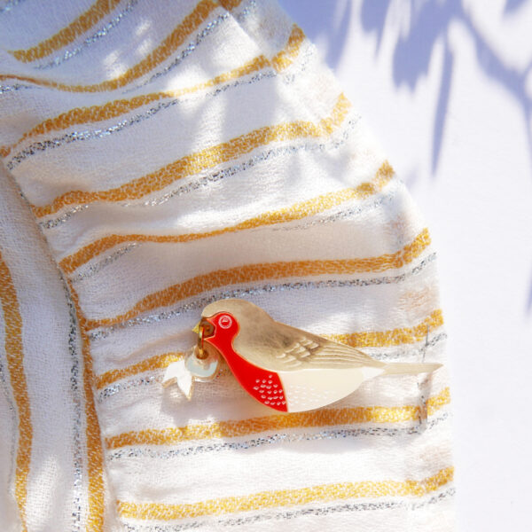 Spilla Pettirosso Uccellino | spille artistiche originali, dal design Italiano, realizzate a milano | BiCA Good Morning Design