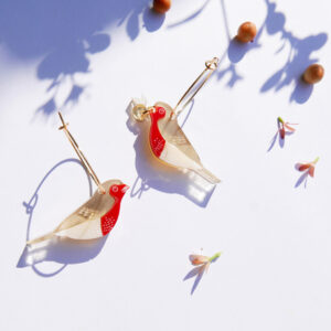 Orecchini a cerchio con uccellini Pettirosso | gioielli artistici fatti a mano, dal design Italiano, realizzate a milano | BiCA Good Morning Design