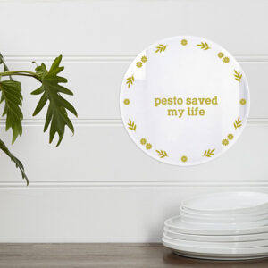 Specchio tondo "Pesto saved my life", regalo ironico, design Italiano | specchi decorativi | BiCA Good Morning Design