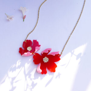 Collana floreale Fiore Doppio rosso rosa | gioielli artistici originali, dal design Italiano, realizzate a mano a Milano | BiCA Good Morning Design