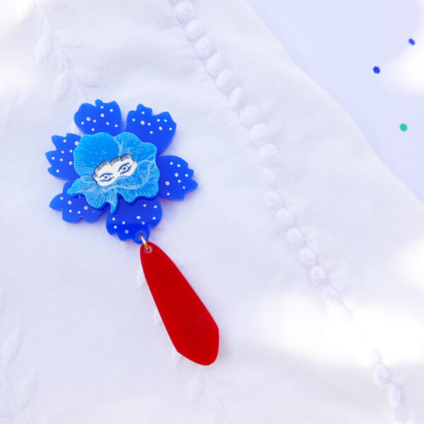 Spilla Regina dei fiori, blu e azzurro | gioielli artistici floreali | made in Italy| BiCA Good Morning Design