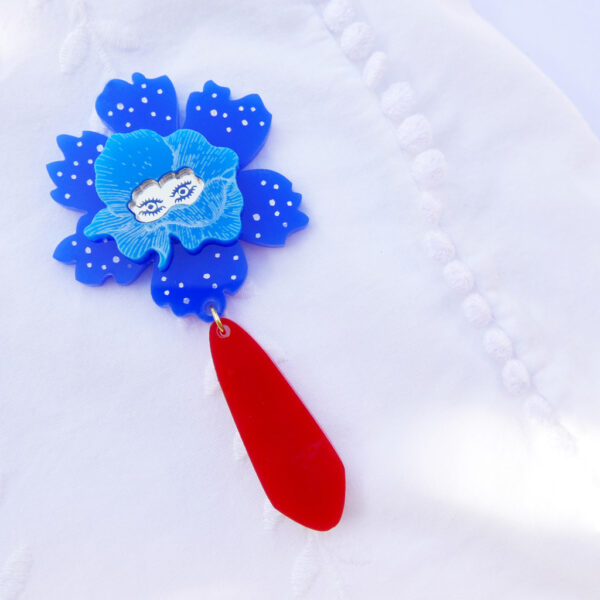 Spilla Regina dei fiori, blu e azzurro | gioielli artistici floreali | made in Italy| BiCA Good Morning Design