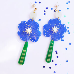 Orecchini blu e verde grandi pendenti floreali, Stella della sera | gioielli artistici con fiori | made in Italy| BiCA Good Morning Design
