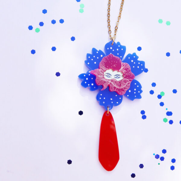 Collana Regina dei fiori, blu e fucsia | gioielli artistici floreali | made in Italy| BiCA Good Morning Design