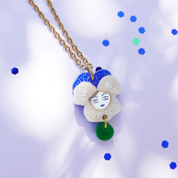 Collana Viola del Pensiero | gioielli artistici floreali | dillo con i fiori | BiCA Good Morning Design