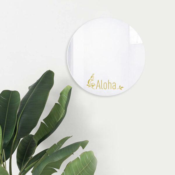Aloha, specchio decorativo tondo, regalo personalizzabile con nomi, date e dediche | BiCA Good Morning Design