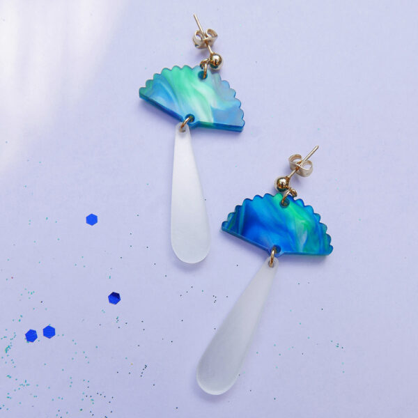 Orecchini pendenti VENTAGLIO, oro, blu, argento | gioielli artistici, originali | made in Italy | BiCA Good Morning Design