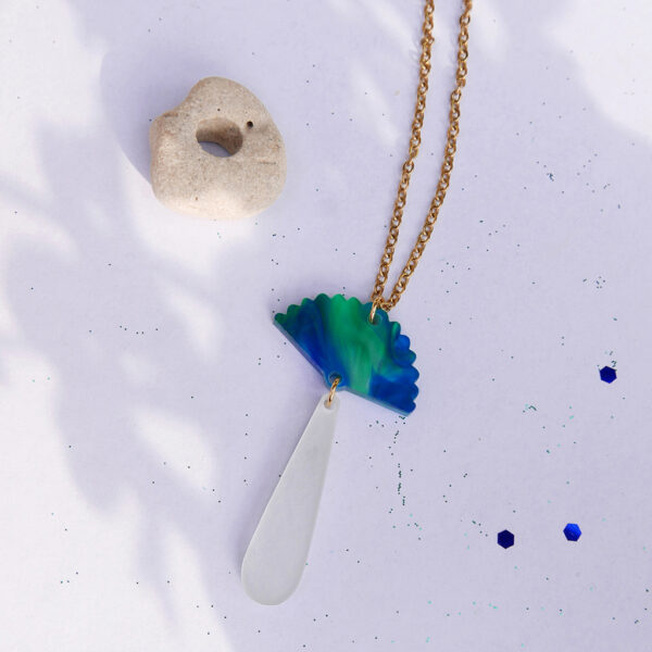 Collana VENTAGLIO, oro, blu, argento | gioielli artistici, originali | made in Italy | BiCA Good Morning Design